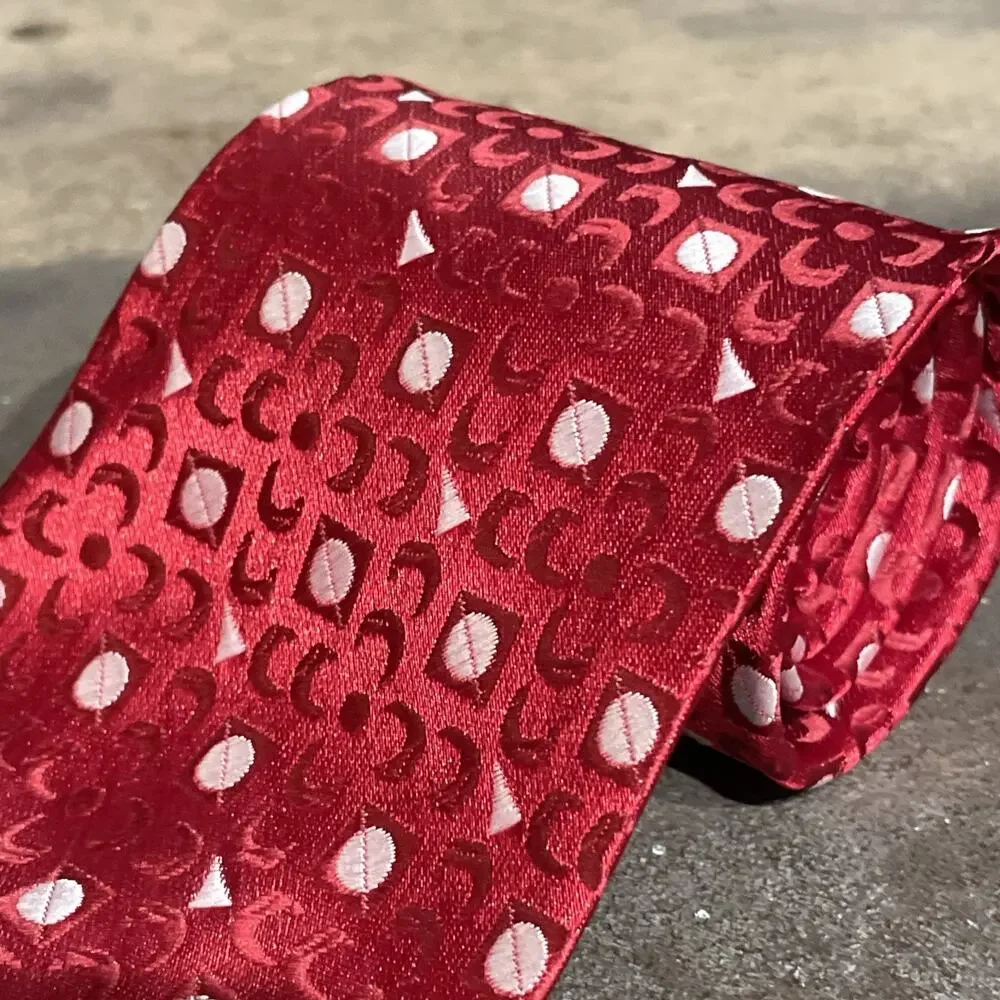 Kai Long 100% Silk Tie Dragon Red With Crescent Moon Patterns